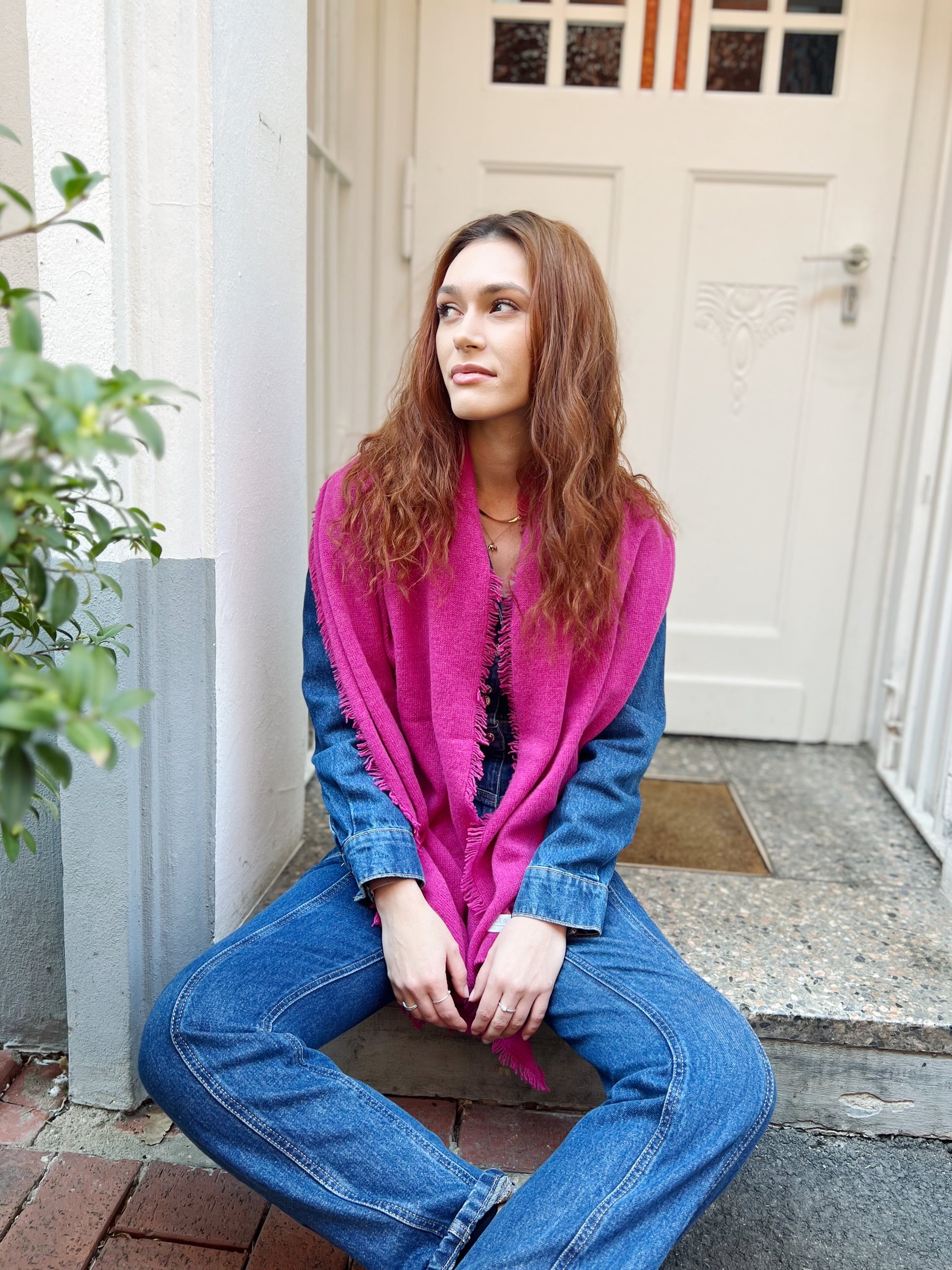 Kaschmirschal mit Fransen Pink