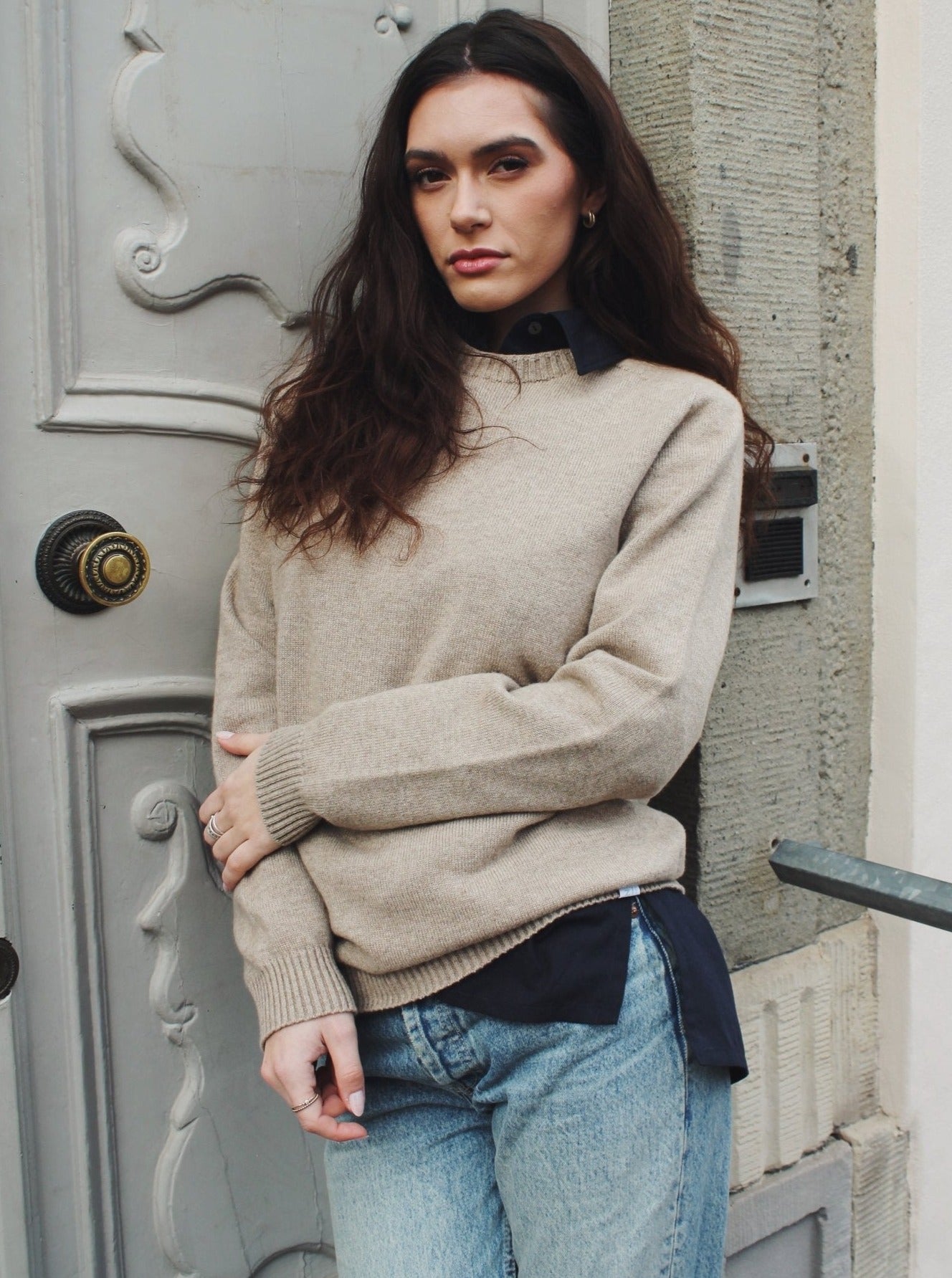 100% Kaschmirpullover - Beige - Front