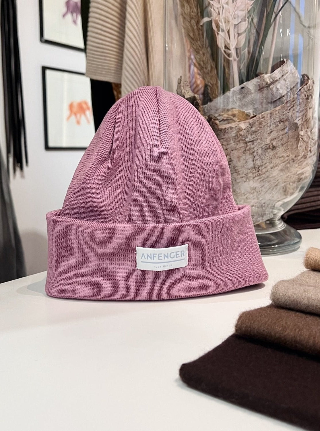 Beanies - 100 % feinster Merinowolle - Altrosa - Front