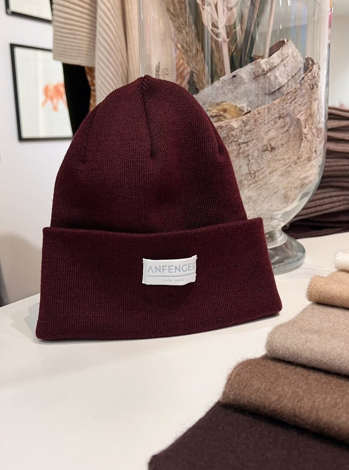 Beanies - 100 % feinster Merinowolle - Bordeaux - Front