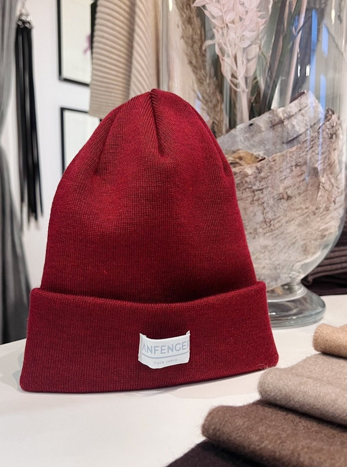 Beanies - 100 % feinster Merinowolle - Rot - Front
