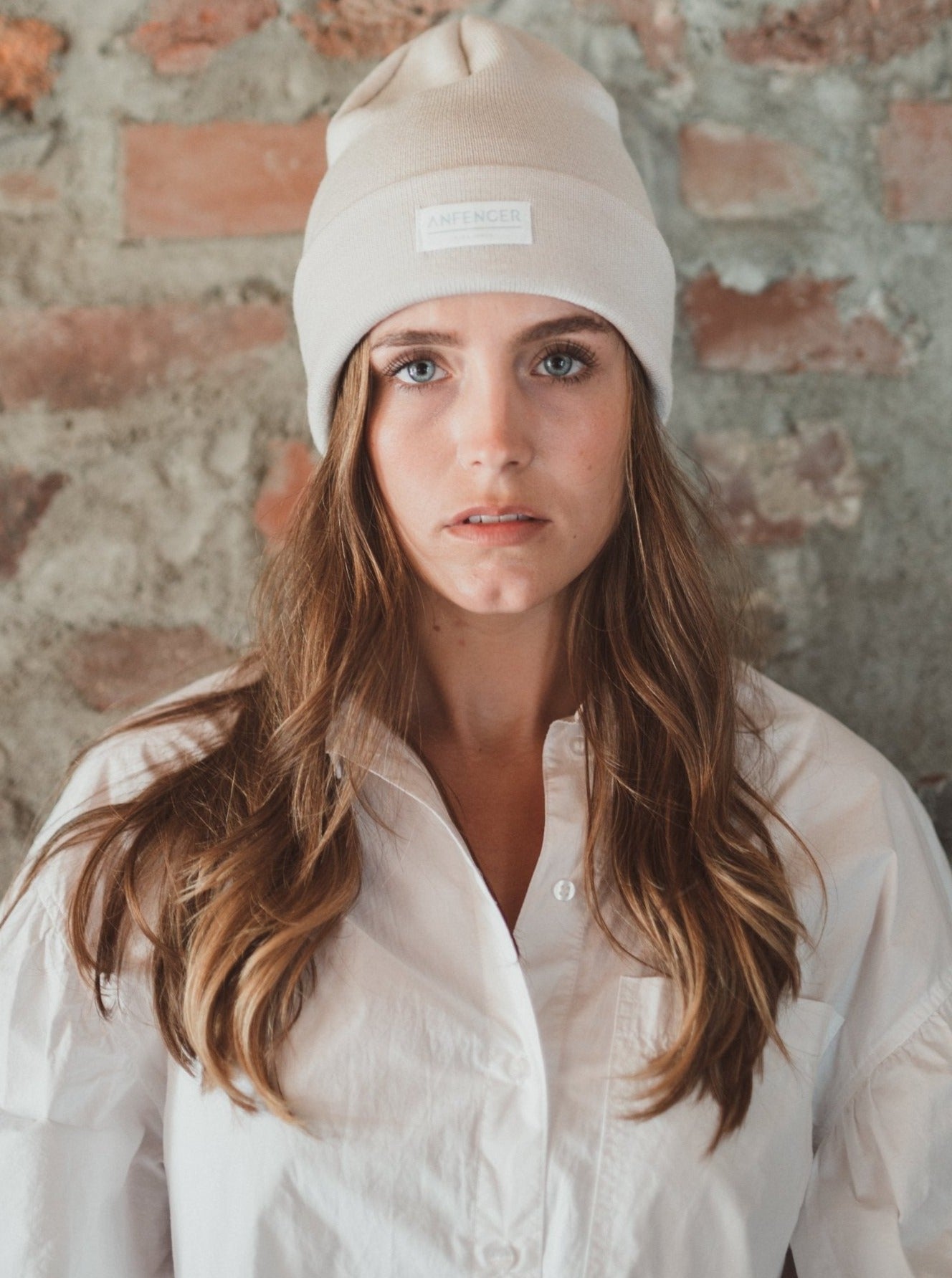 Beanies - 100 % feinster Merinowolle - Weiß/Grau - Front