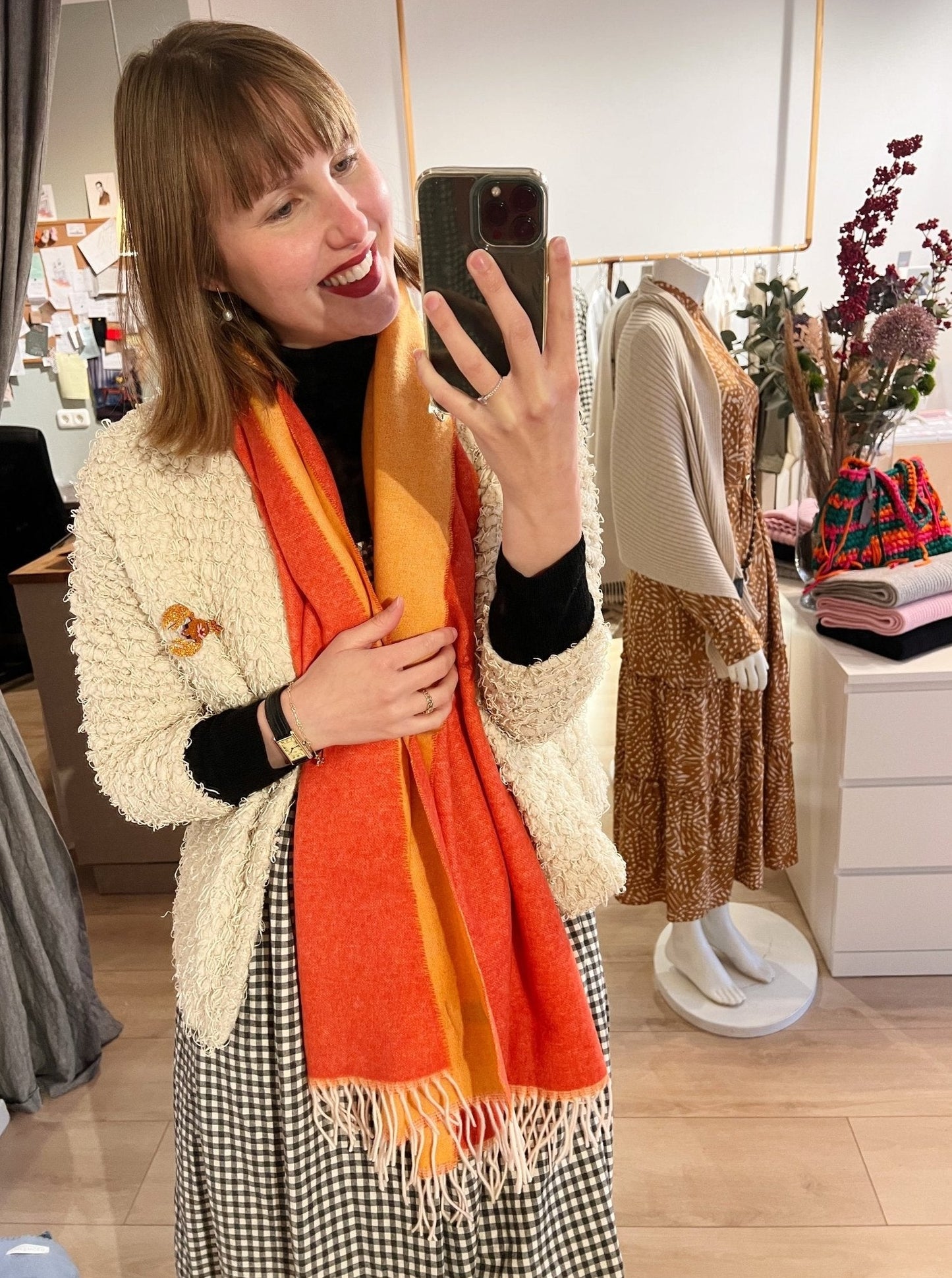 Doubleface Kaschmir-Wollschal - Orange - Front