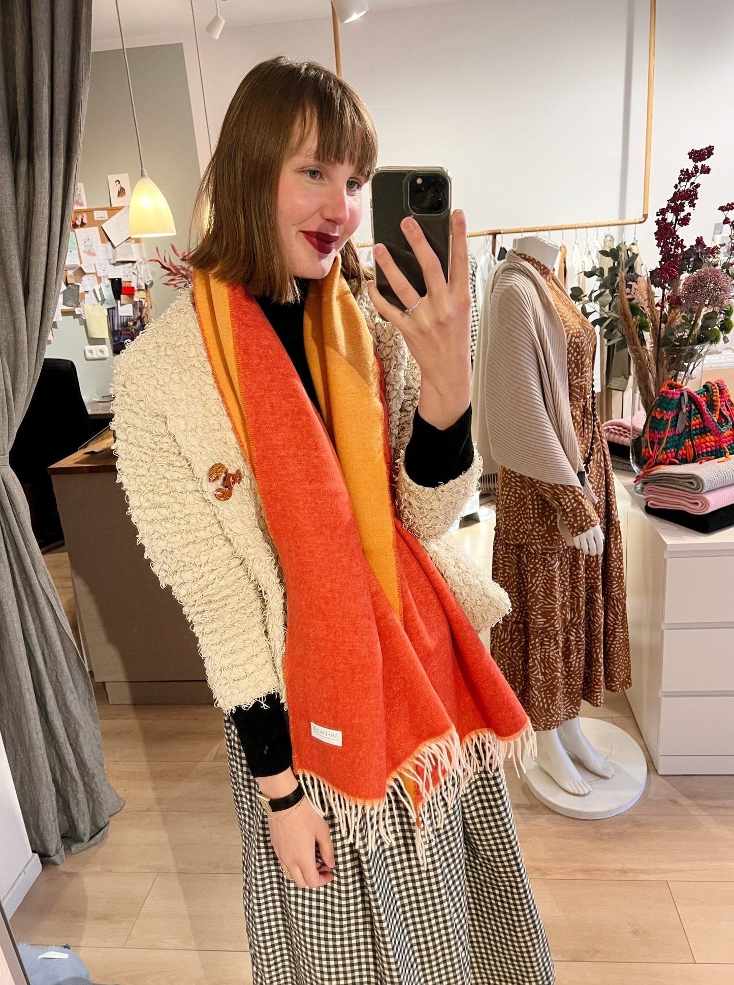 Doubleface Kaschmir-Wollschal - Orange - Front