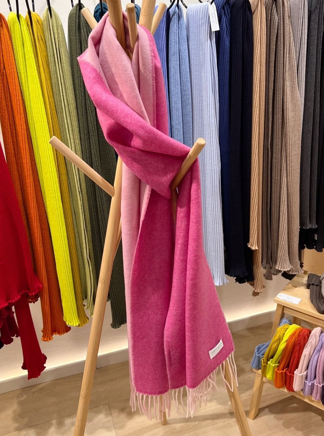 Doubleface Kaschmir-Wollschal - Pink - Front