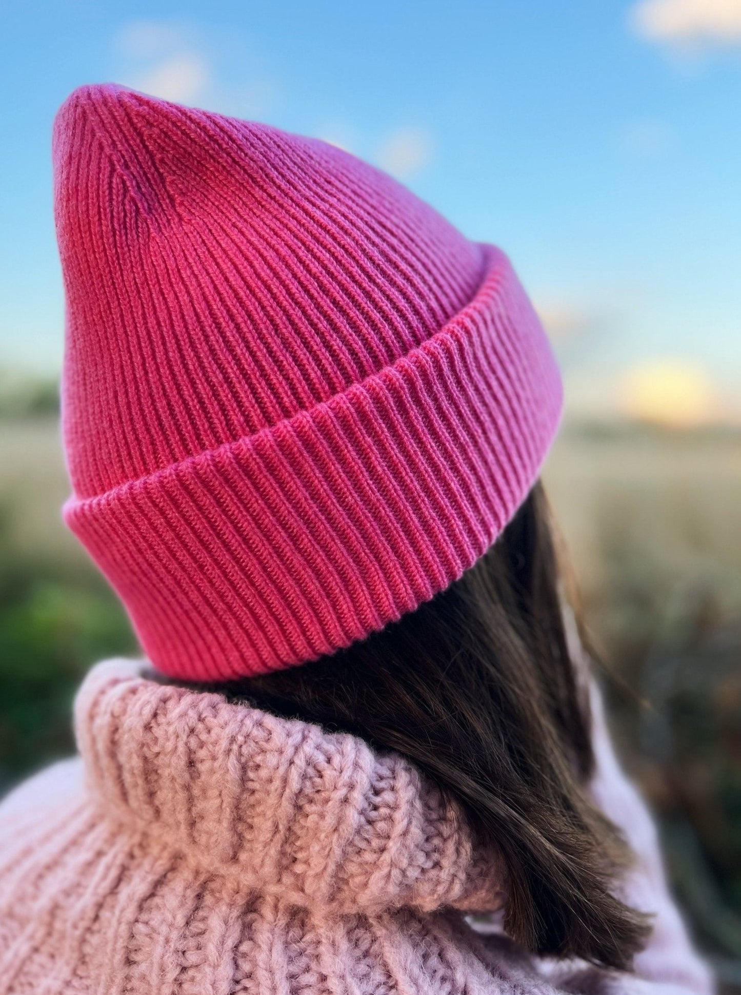 Feine Kaschmirbeanie - Pink - Rückseite