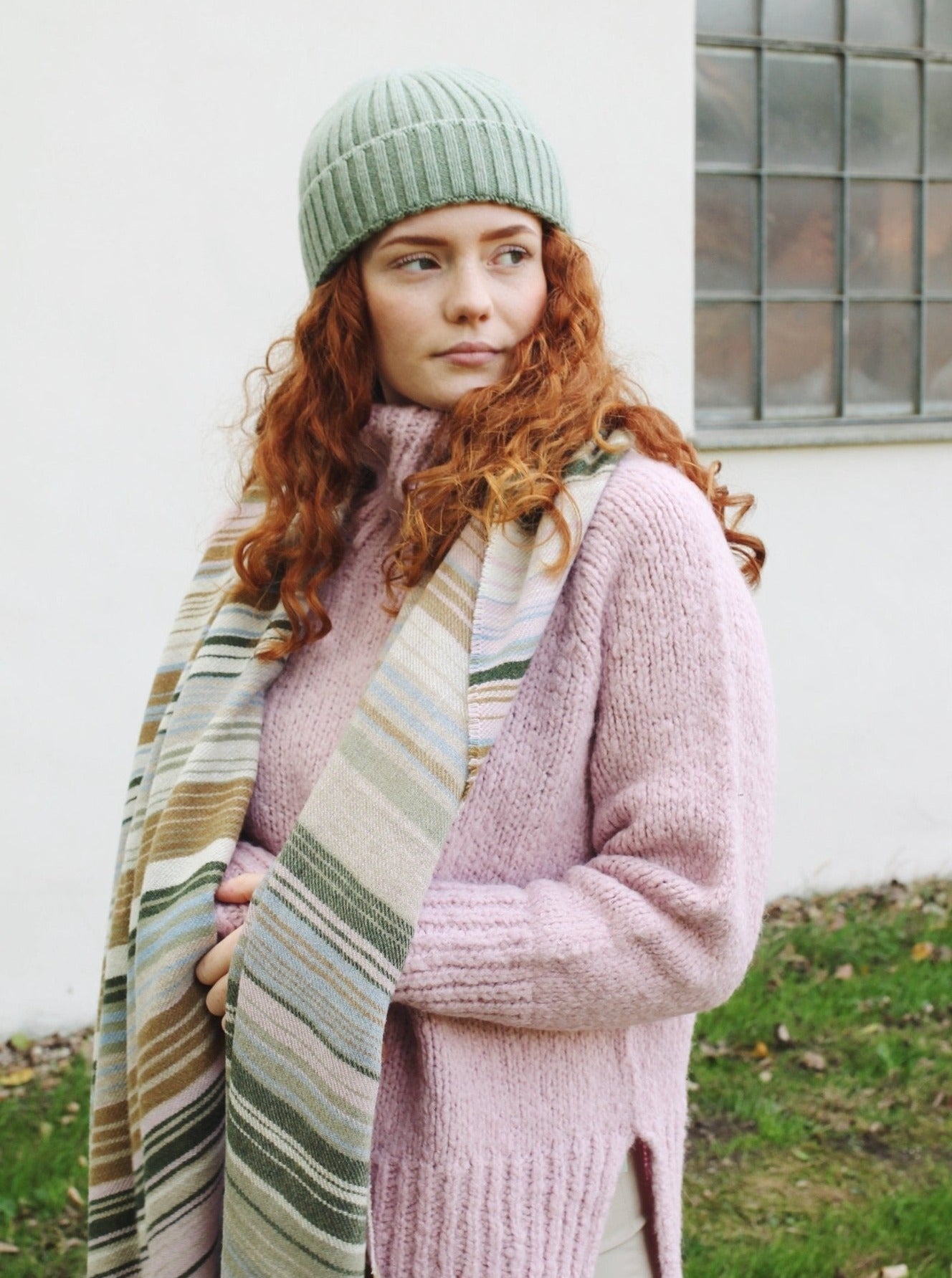 Kaschmir Rippenmütze 2.0 B2B - Salbei - Front