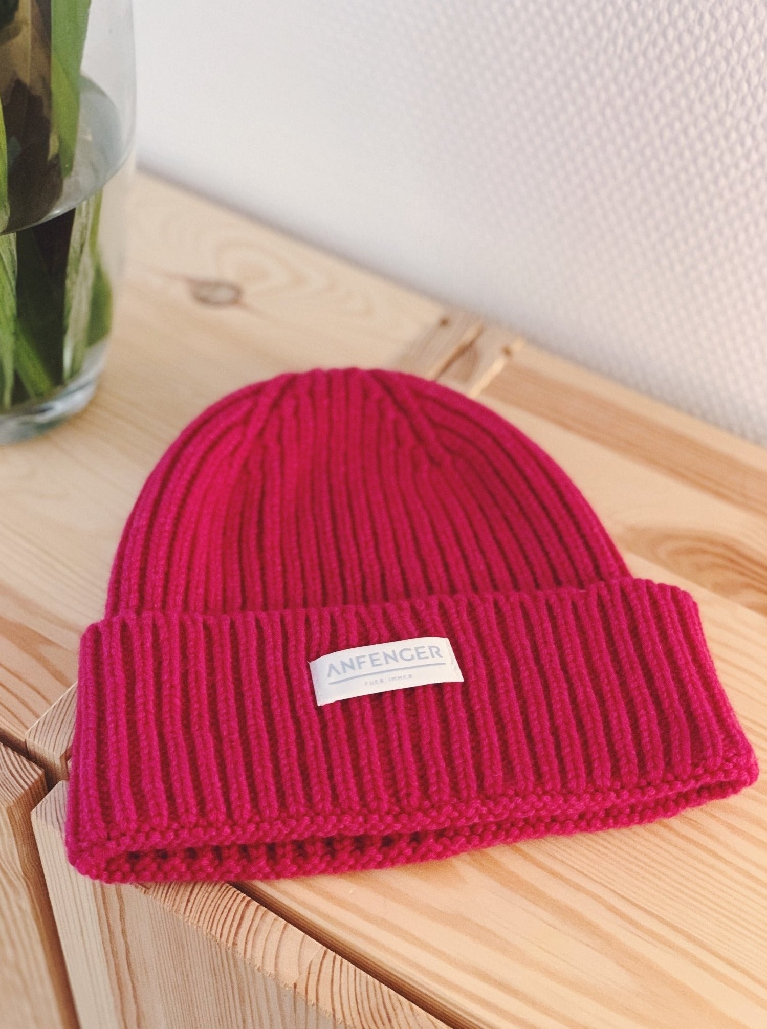 Kaschmir Rippenmütze - Winterbeere - Front