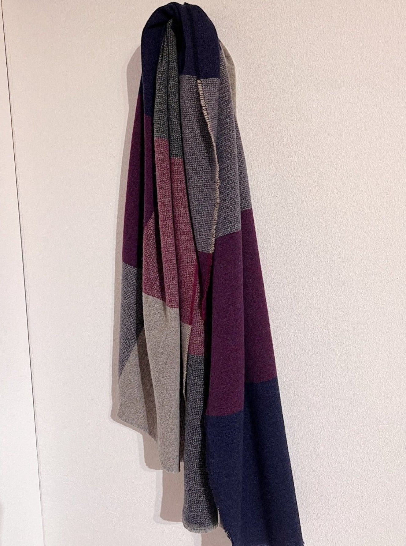 Kaschmir-Wollschal 2.0 - Karo Aubergine Beige Blau