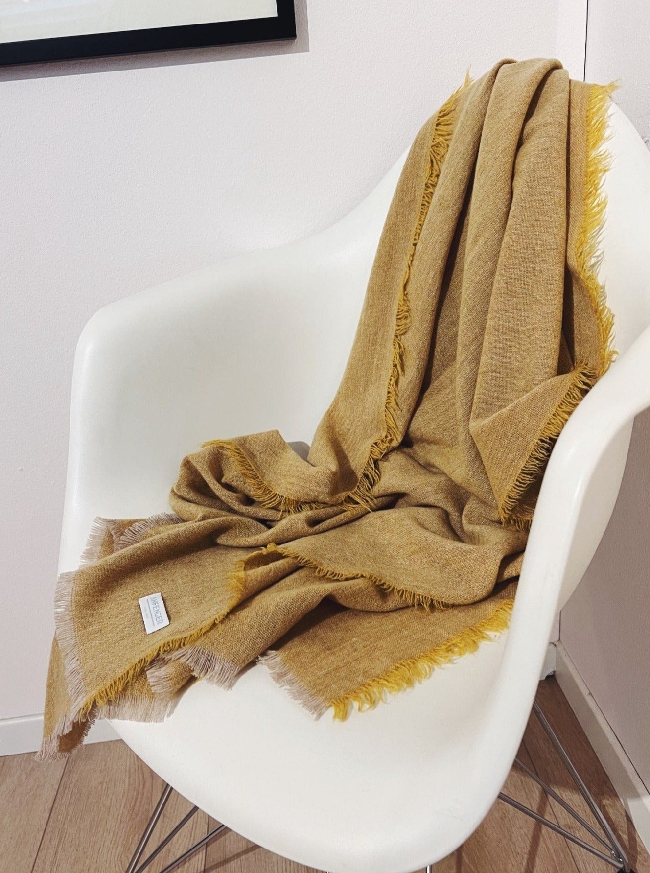 Kaschmir Wollschal mit Fransen - Gelb - Front