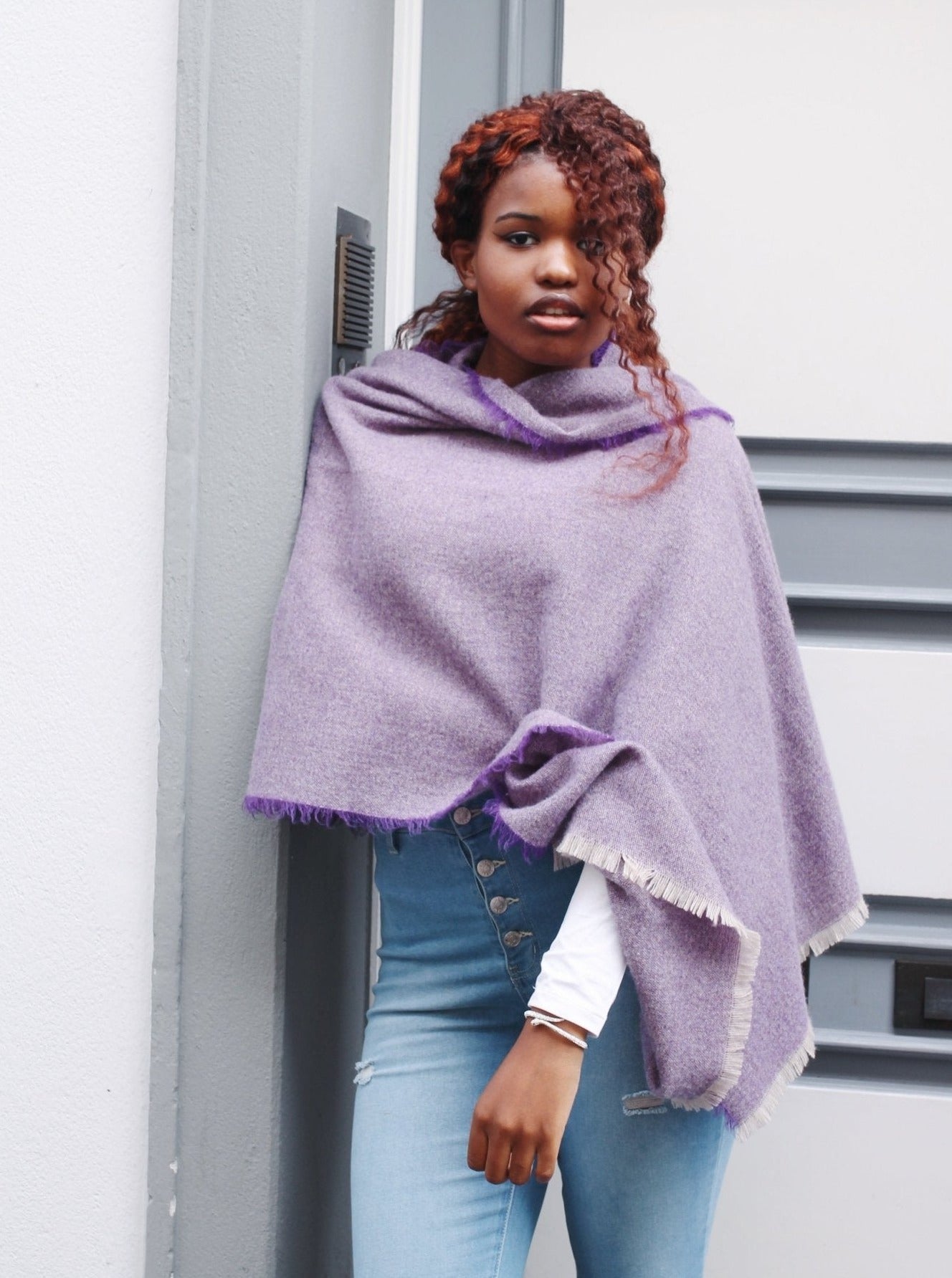 Kaschmir Wollschal mit Fransen - Lila - Front