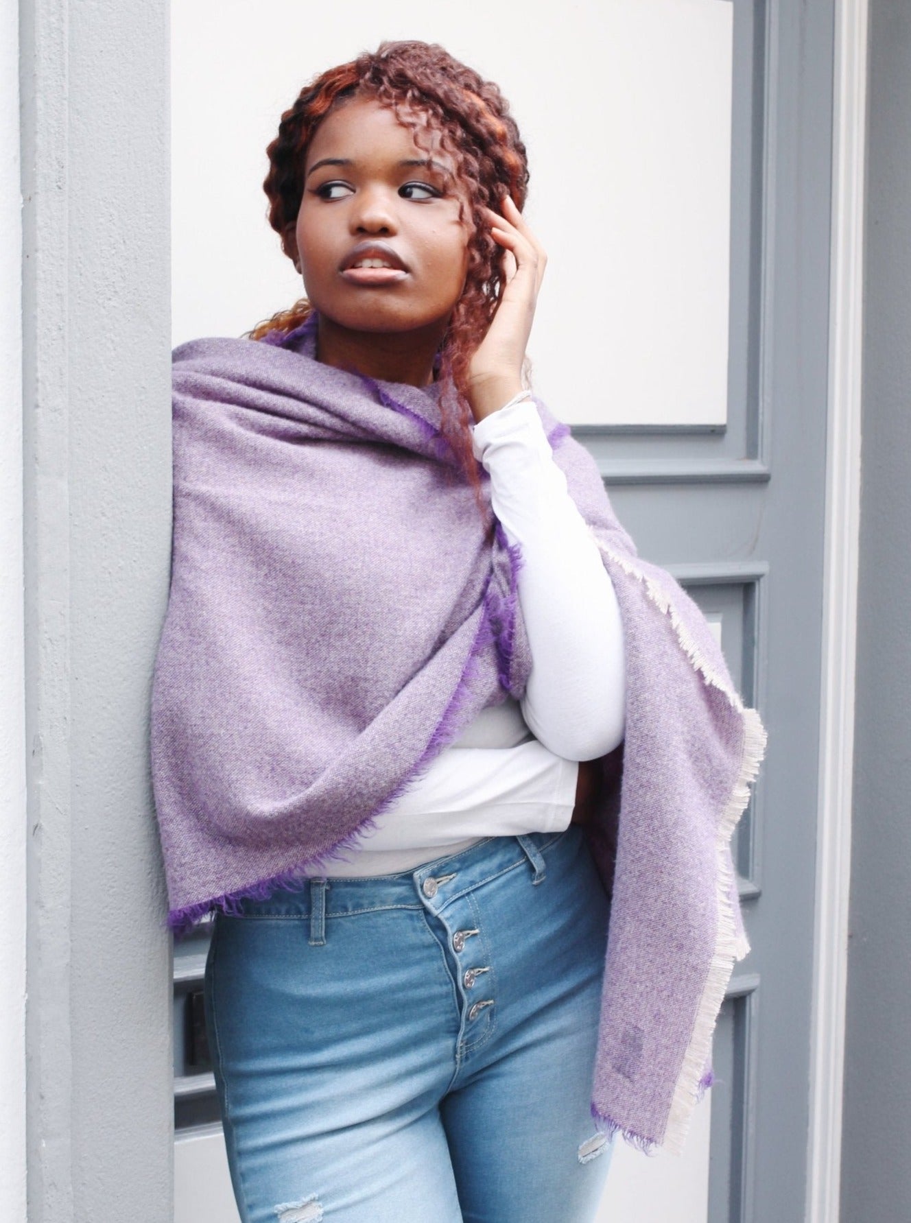 Kaschmir Wollschal mit Fransen - Lila - Front