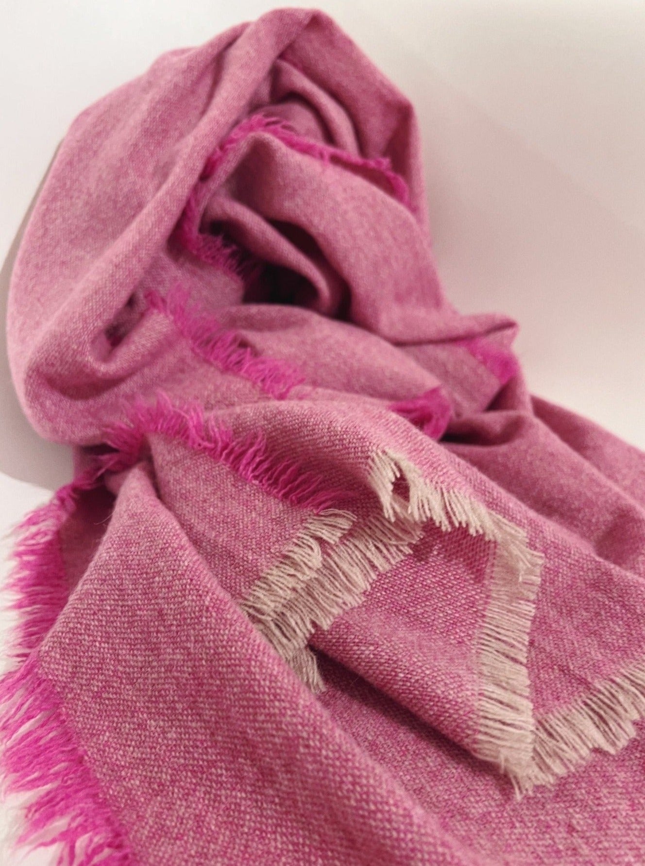 Kaschmir Wollschal mit Fransen - Rosa
