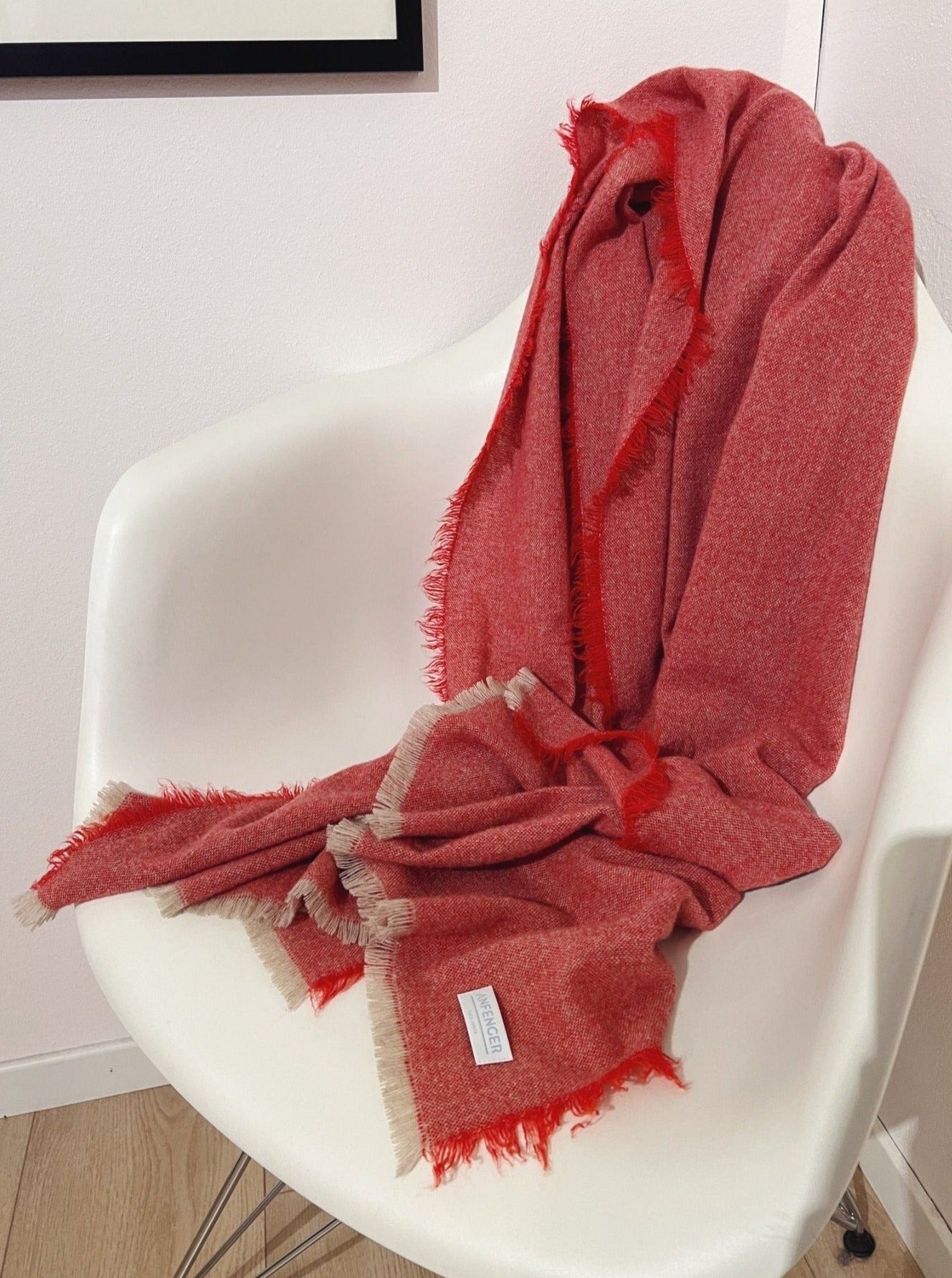 Kaschmir Wollschal mit Fransen - Rot - Front