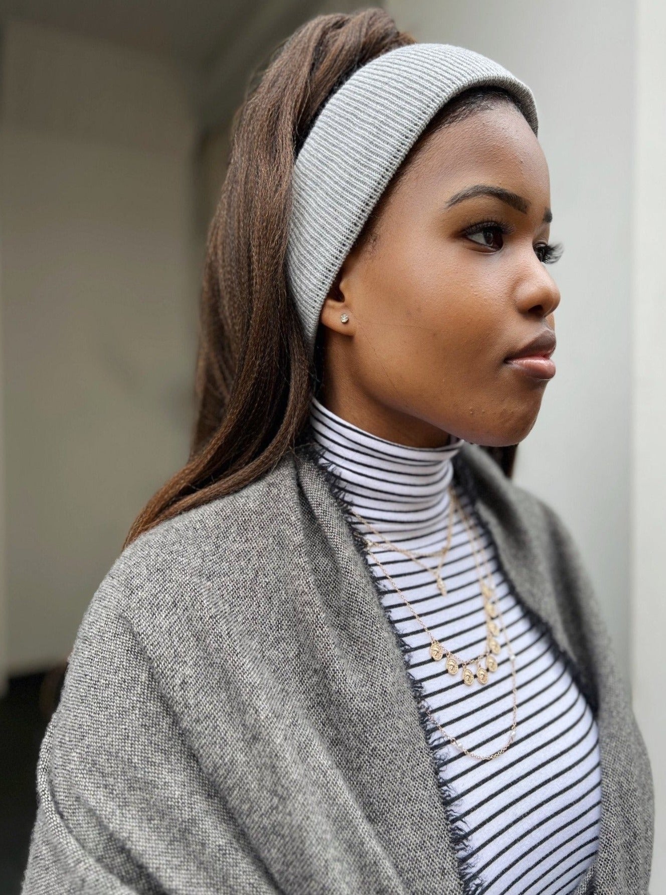 Kaschmir Wollschal mit Fransen - Schwarz - Seite - Nahaufnahme