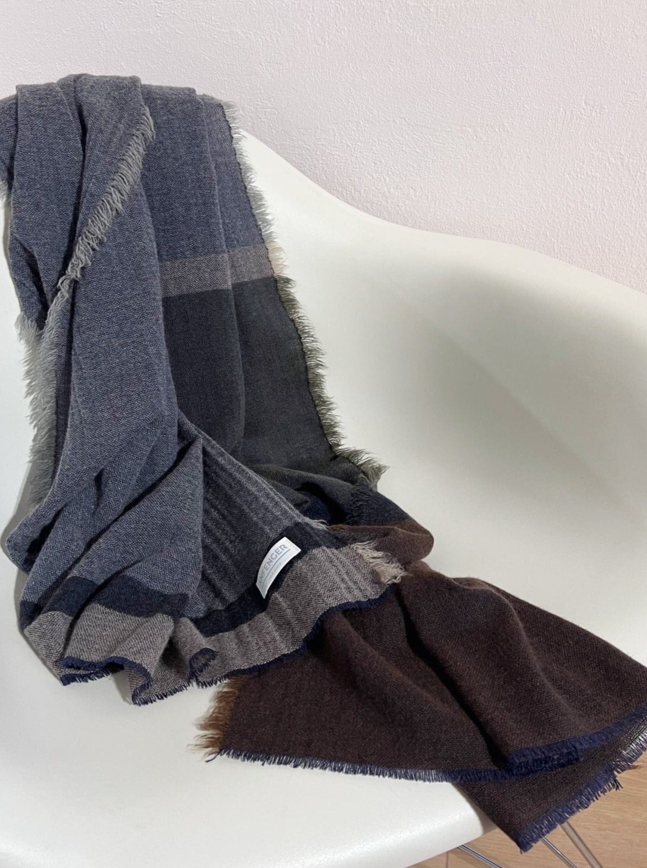 Kaschmir Wollschal mit Streifen - Blau Grün Braun