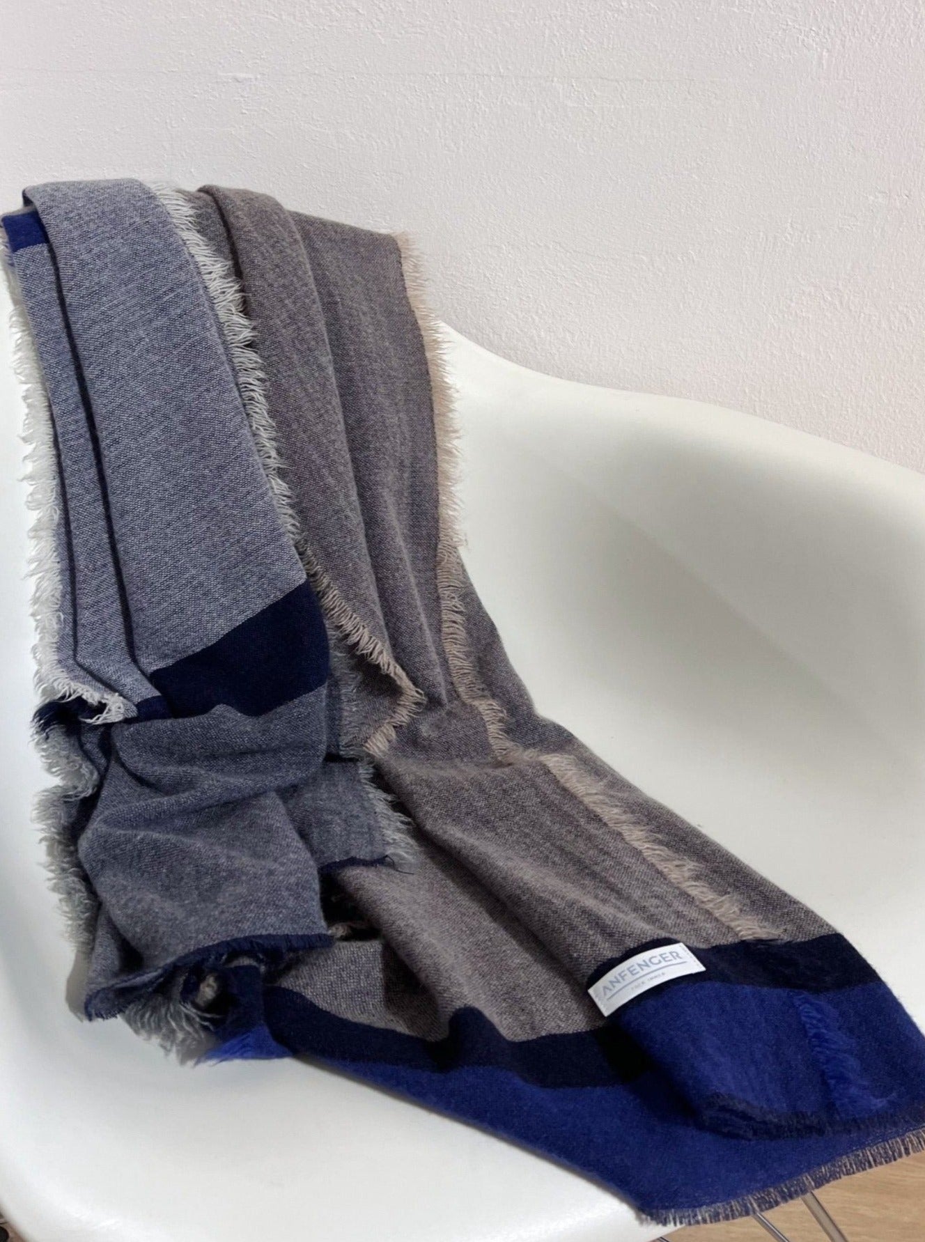 Kaschmir Wollschal mit Streifen - Grau Blau