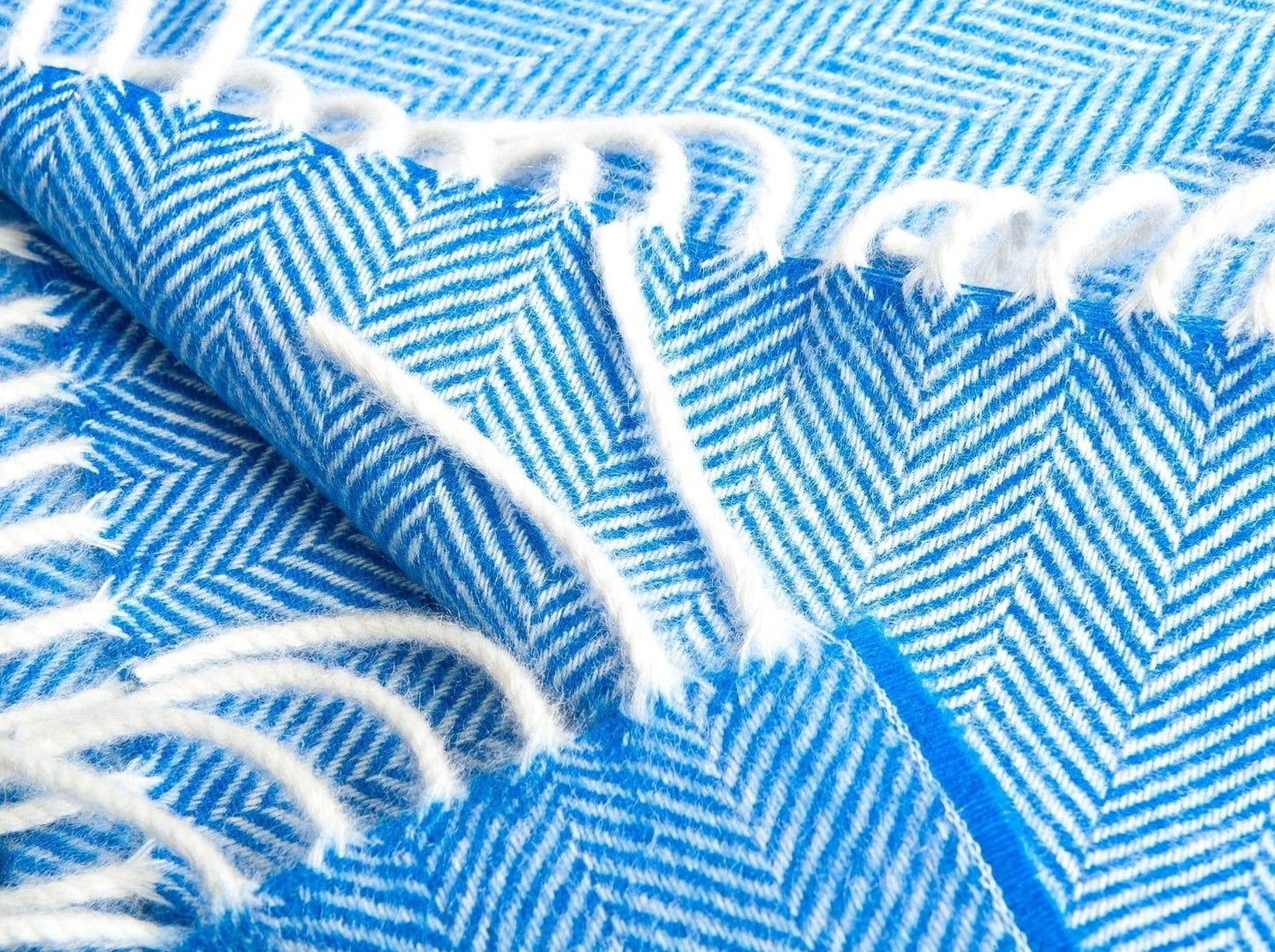 Kaschmirschal Fischgrätmuster B2B - Blau - Nahaufnahme