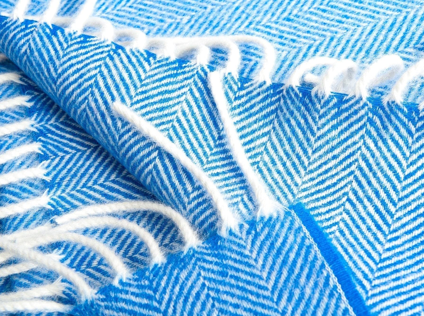 Kaschmirschal Fischgrätmuster - Blau - Nahaufnahme