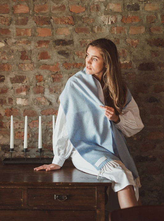 Kaschmirschal Fischgrätmuster - Hellblau