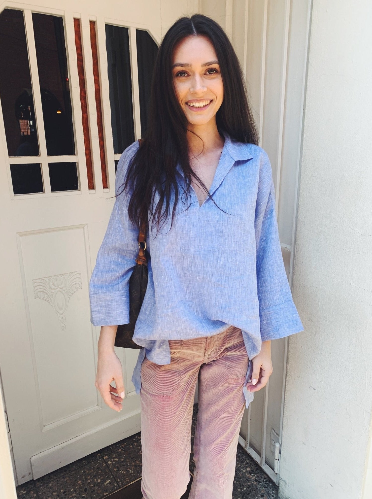 Leinenbluse - Hellblau - Front