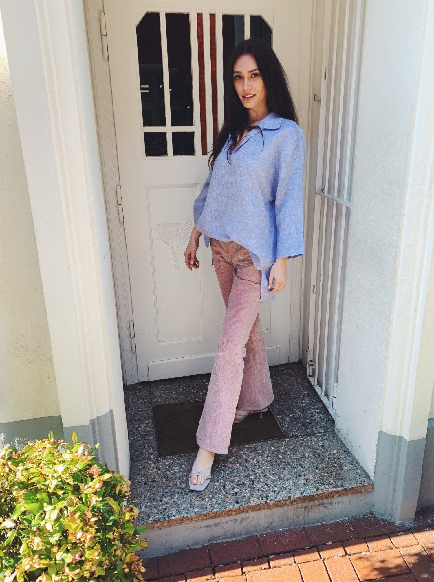 Leinenbluse - Hellblau - Seite