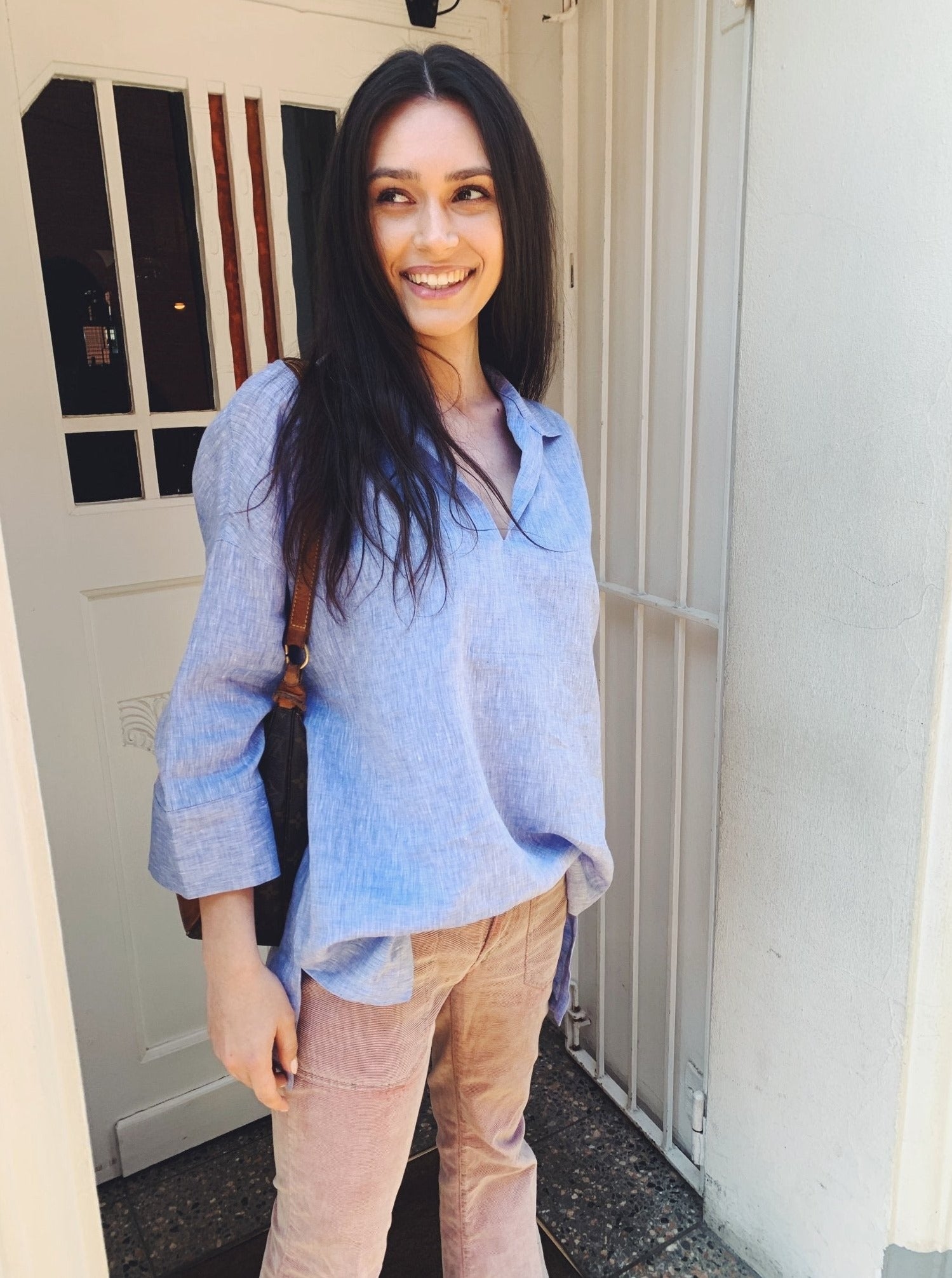 Leinenbluse - Hellblau - Seite