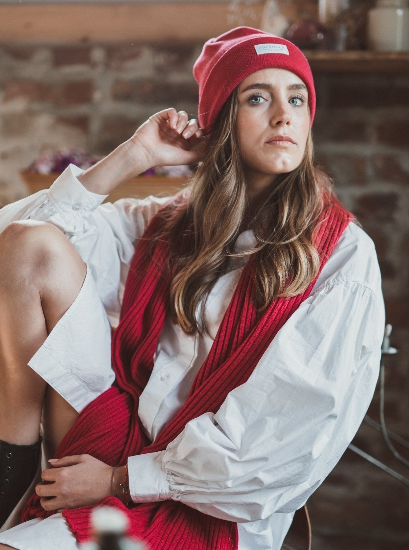 Rippenschal - Pink mit Pink Beanie