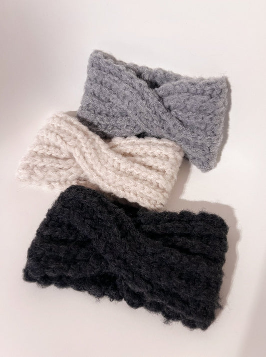 Stirnband gekreuzt - drei Stirnbänder Elfenbein Hellgrau Anthrazit