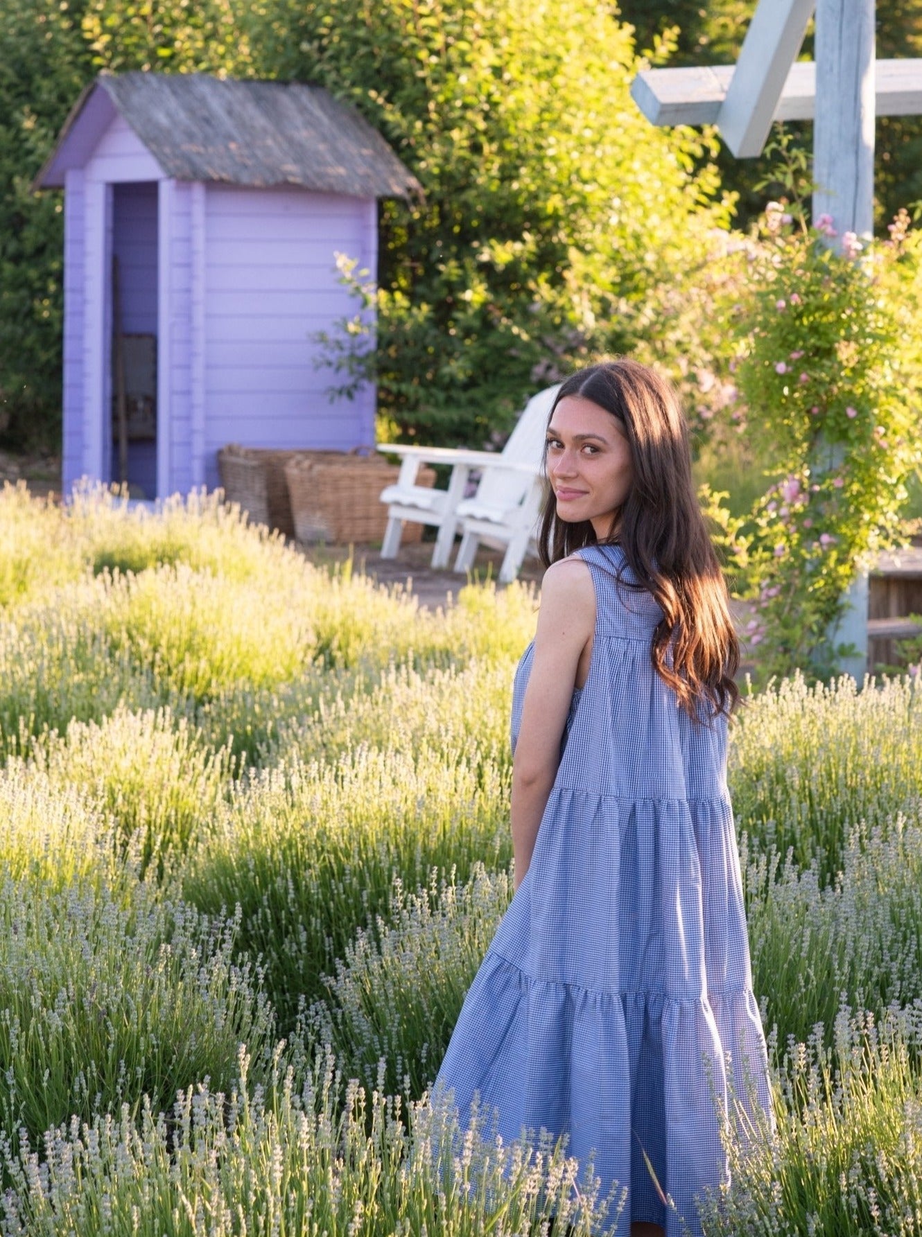 Stufenkleid Vichy Karo - Hellblau - Rückseite