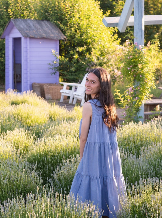 Stufenkleid Vichy Karo - Hellblau - Rückseite