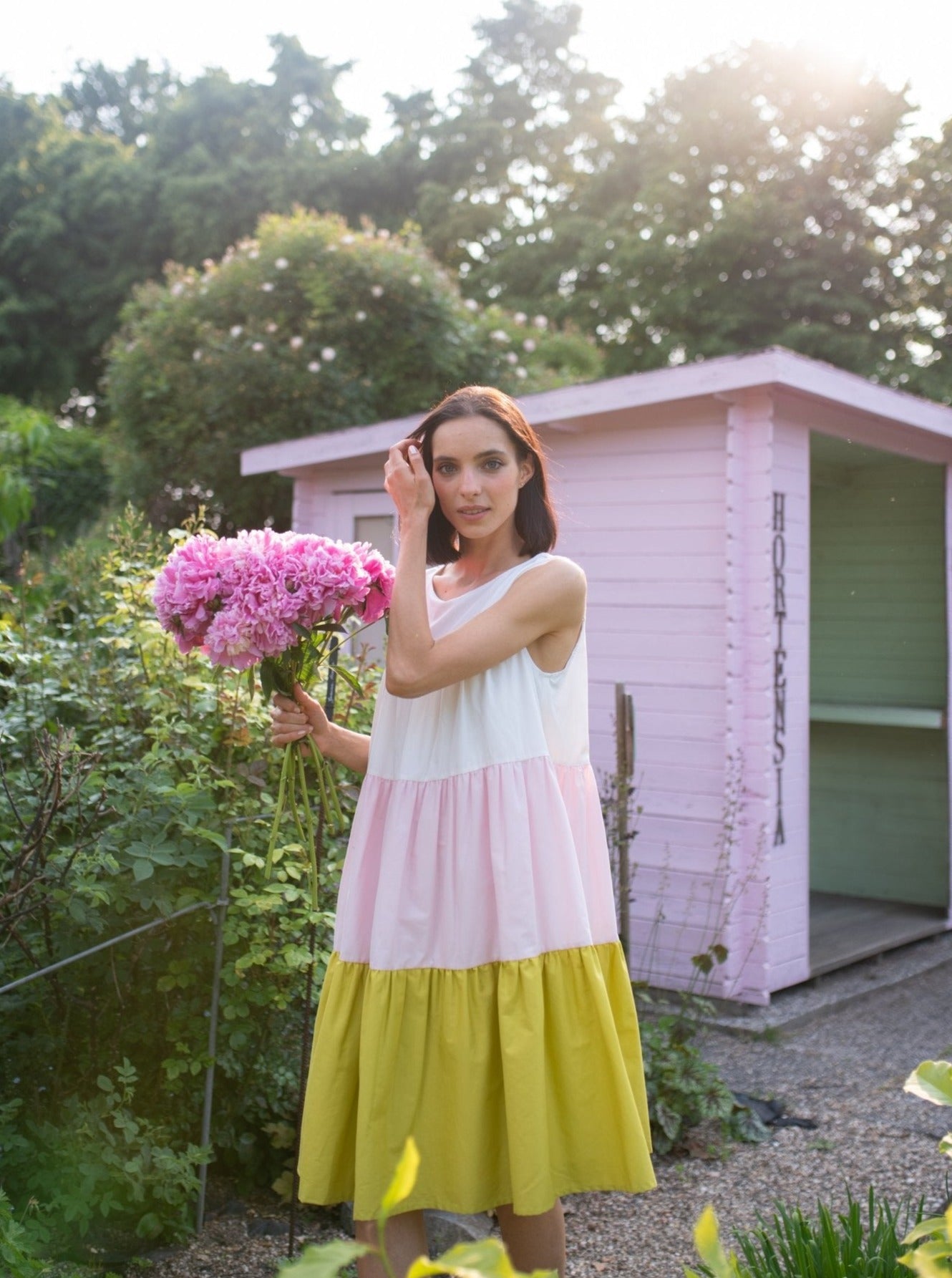 Stufenkleid Zitrone - Weiß Rose Zitrone - Front