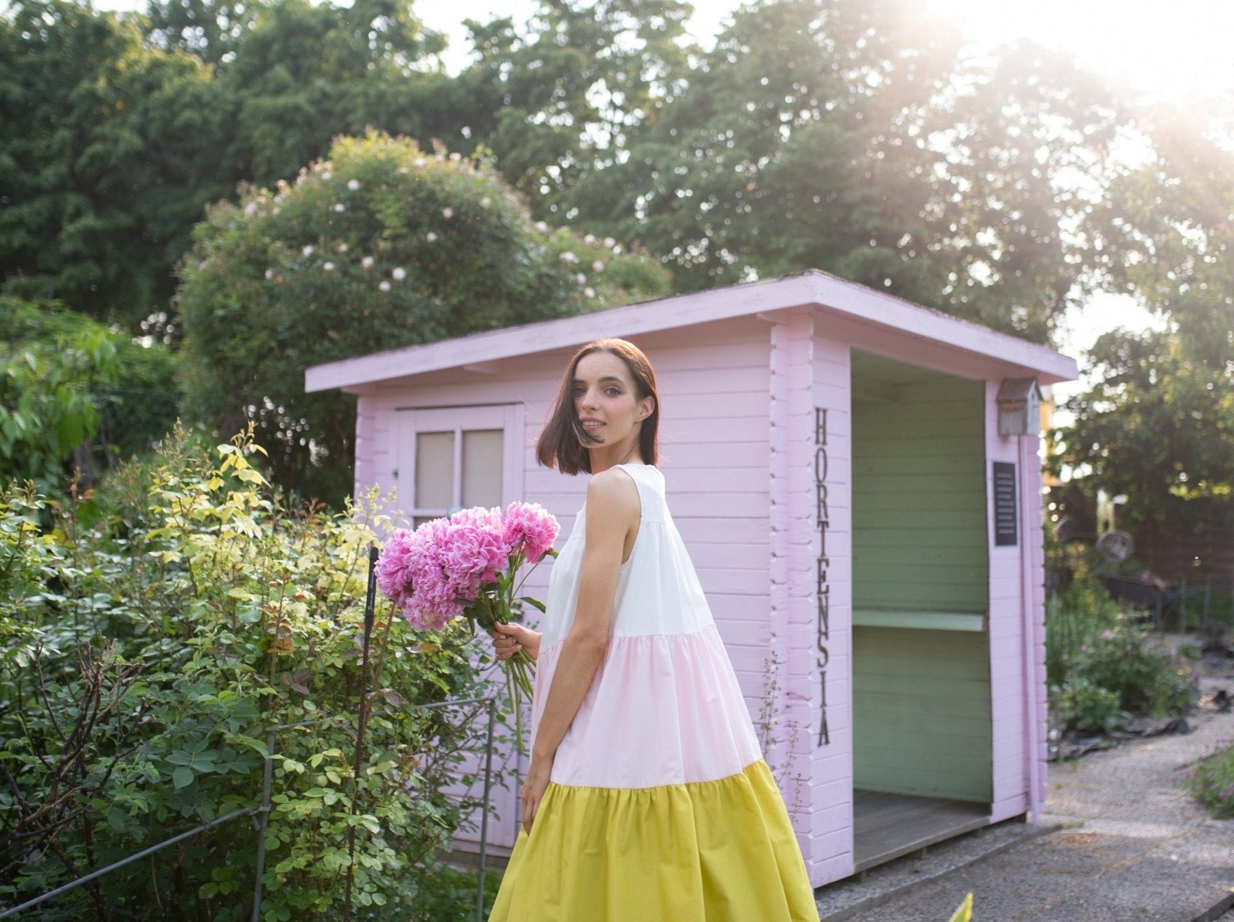 Stufenkleid Zitrone - Weiß Rose Zitrone - Seite