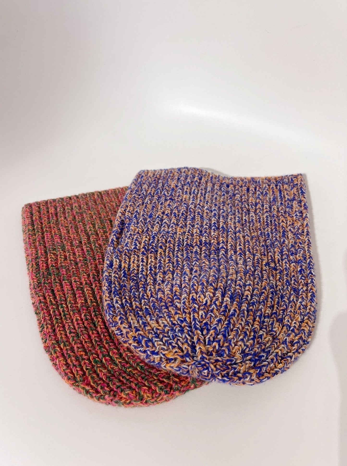 Wollbeanie - zwei beanies Meliert Grün Pink und Meliert Blau Orange