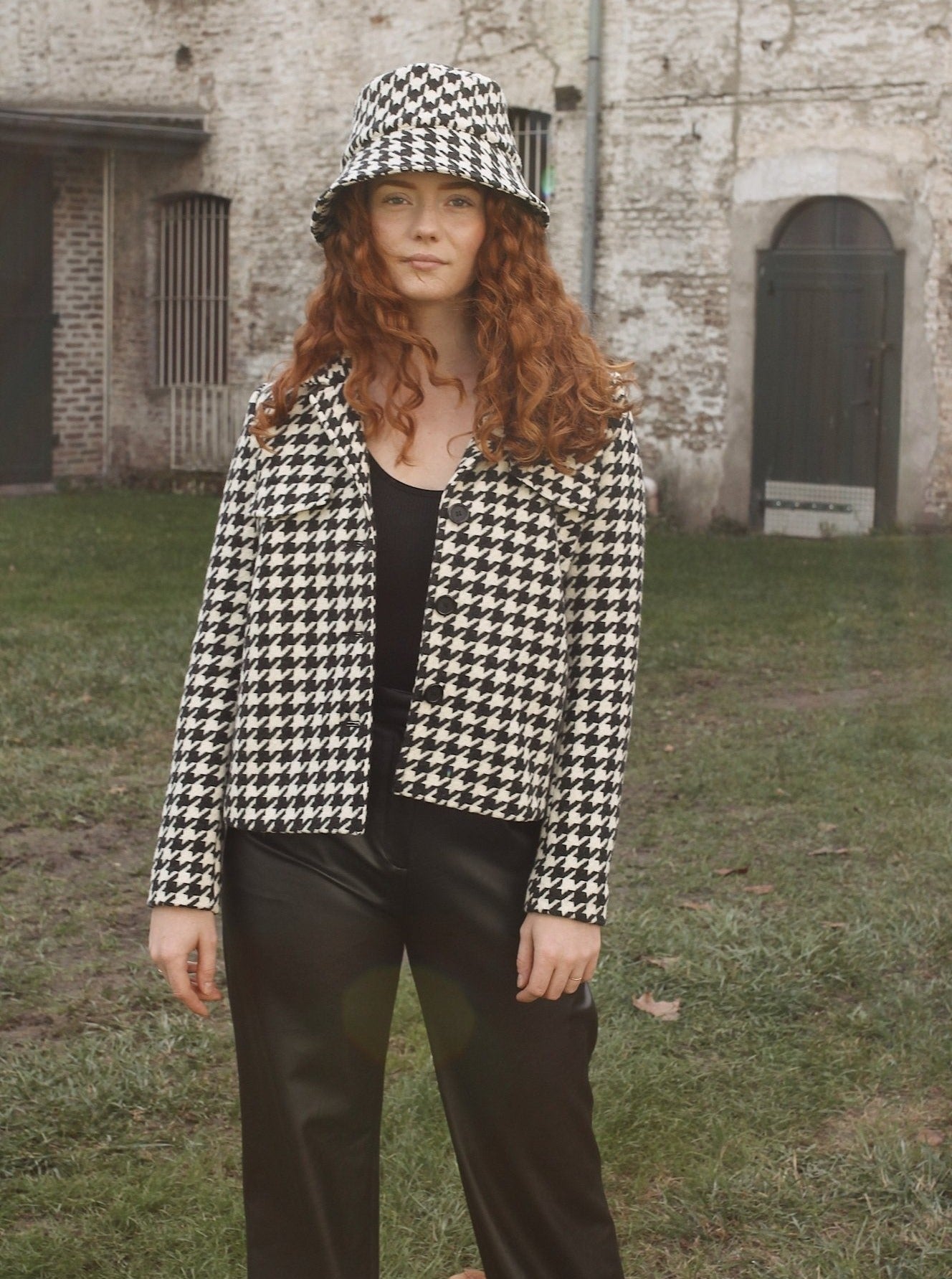 Wolljacke Hahnentritt - Schwarz/Weiß - Front