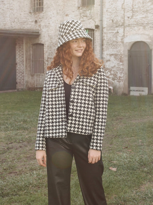 Wolljacke Hahnentritt - Schwarz/Weiß - Front