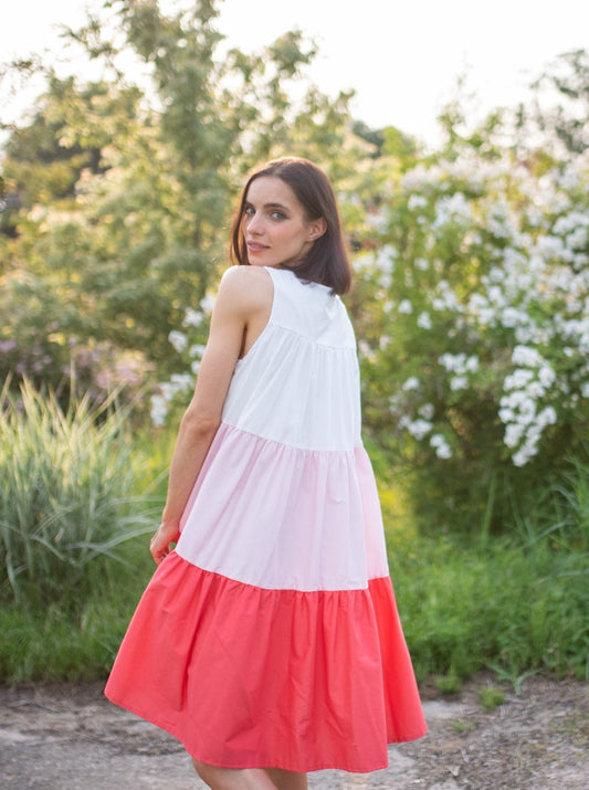 Stufenkleid Koralle - Weiß/Rose/Koralle - Rückseite