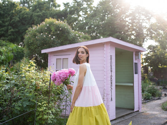 Stufenkleid Zitrone - Weiß Rose Zitrone - Seite